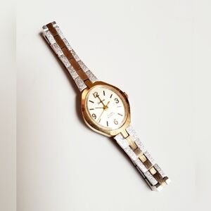 Vintage Elgin Galaxie 7" Silver And Gold Tone Oval Dial Bracelet Strap Watch